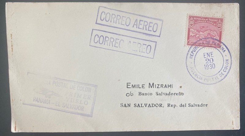 1939 Canal Zone Panama First flight Airmail Cover To San Salvador Salvador