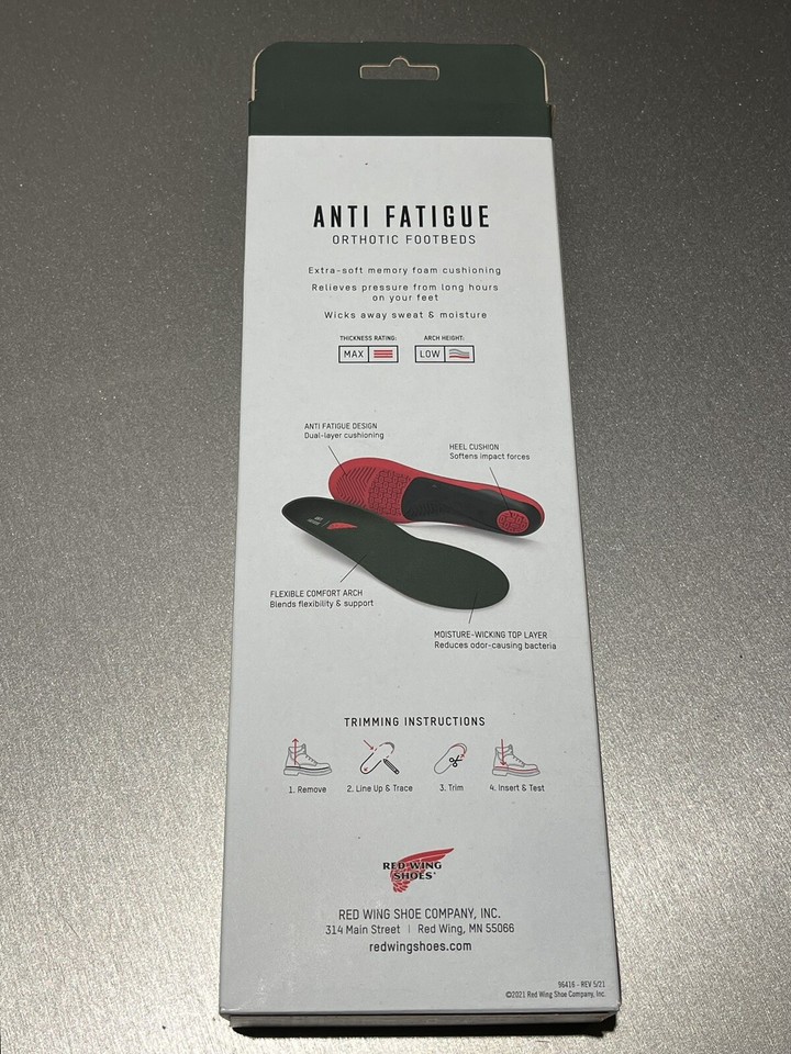 Red Wing Anti Fatigue orthotic boot insoles 11.513 New In Box eBay