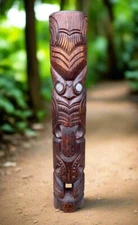 Māori Inspired Tribal Tiki Wood Carving Half Statue Wall Plaque 39" x 7"