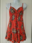 Womens Top Shop Strappy Button Back Frill Hem Orange Floral Festival Top Cami 8.