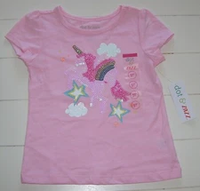 Girls Dot & Zazz Pink Glitter Sequin Unicorn Pegasus Clouds Stars T Shirt 3T