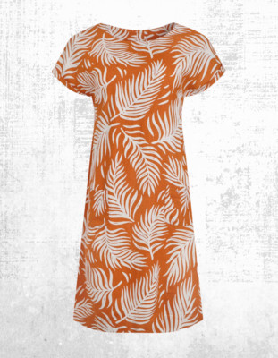Ex Weird Fish Women s Short Sleeve Orlando Linen Rich Pocket Dress in Orange