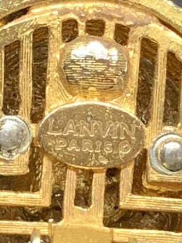 Pendientes vintage con clip de alta costura Lanvin Paris de 2 tonos oro plata en forma de cúpula escalonada - Imagen 5 de 8