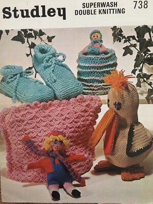 Vintage Reifrock Lady Bootees Teacosy Ente Puppe Spielzeug Strick-/Häkelanleitung