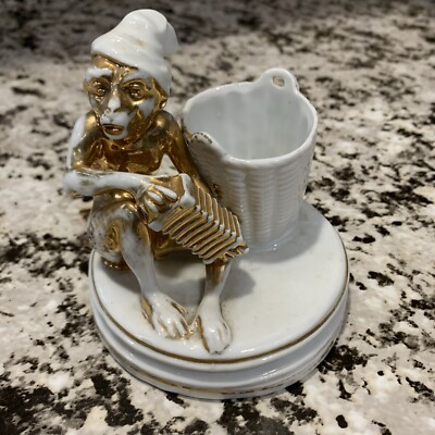 ~19 c Figural Monkey Porcelain Match Safe Striker Holder Statue Figurine Stand~