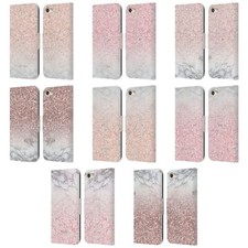 NATURE MAGICK ROSE GOLD MARBLE GLITTER LEATHER BOOK CASE FOR APPLE iPOD TOUCH