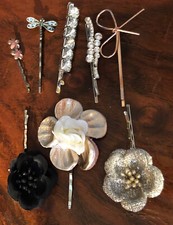 Lot 8 Mixed Flower Floral Rhinestone Hair Bobby Pins Accessories Cocktail Party