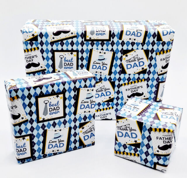 2 Sheets Happy Father's Day Wrapping Paper Argyle Pattern Giftwrap (PA-W273)