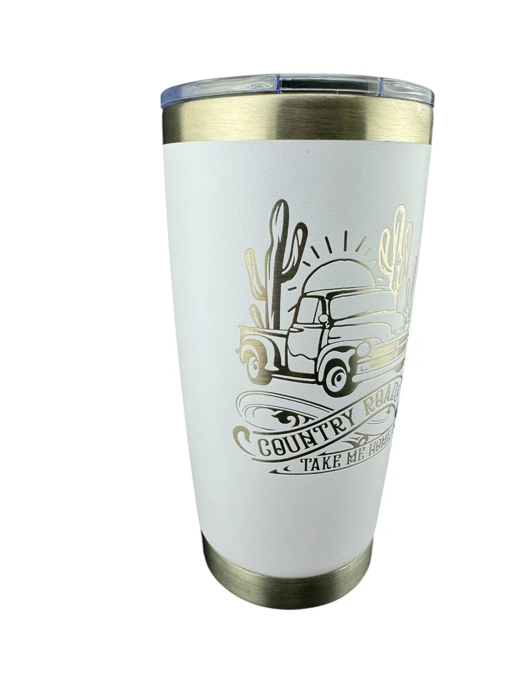 Vaso blanco aislado grabado láser de 20 oz con tapa deslizante a prueba de fugas Foto 3 de 4