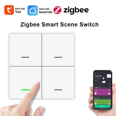 Tuya Zigbee Smart Scene Switch 4 Gang 12 Scene Switch Button Controller Home Aut