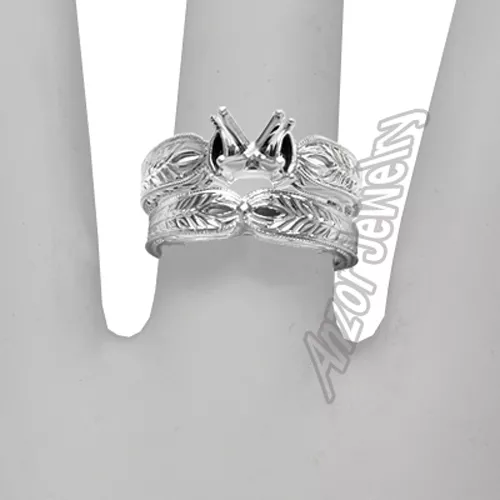 Conjunto de anillos de alianza de boda de platino #R1932 Foto 3 de 3