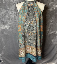 Caramela Dress Large Boho Hippie Banded Collar Sleeveless Keyhole Multicolor