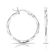 925 Sterling Silver Diamond-Cut Round Hoop Earrings Finish Hoops 25mm