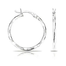 925 Sterling Silver Diamond-Cut Round Hoop Earrings Finish Hoops 25mm