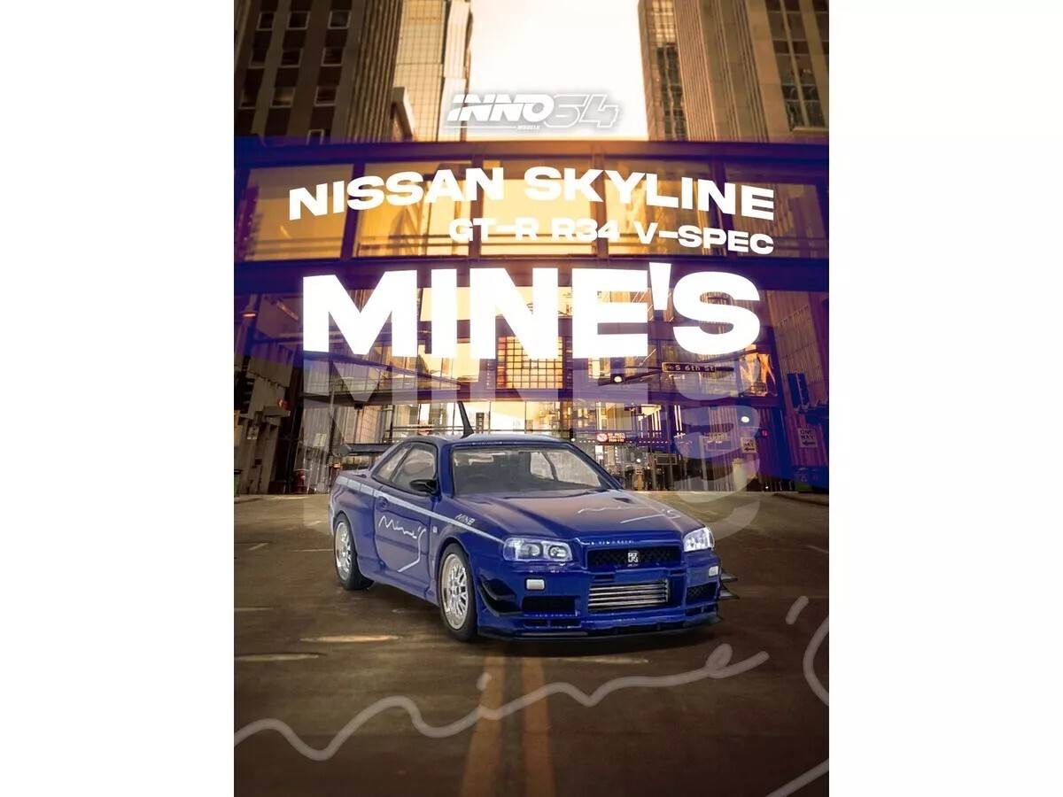 1/64 Nissan Skyline GT-R R34 V SPEC Tuned by Mine's Blue 2024 INNO