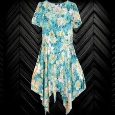 QUIZ SZE 12 TEAL BLUE GREEN HANKY HEM DRESS HOLIDAY COCKTAIL PARTY EASTER CRUISE