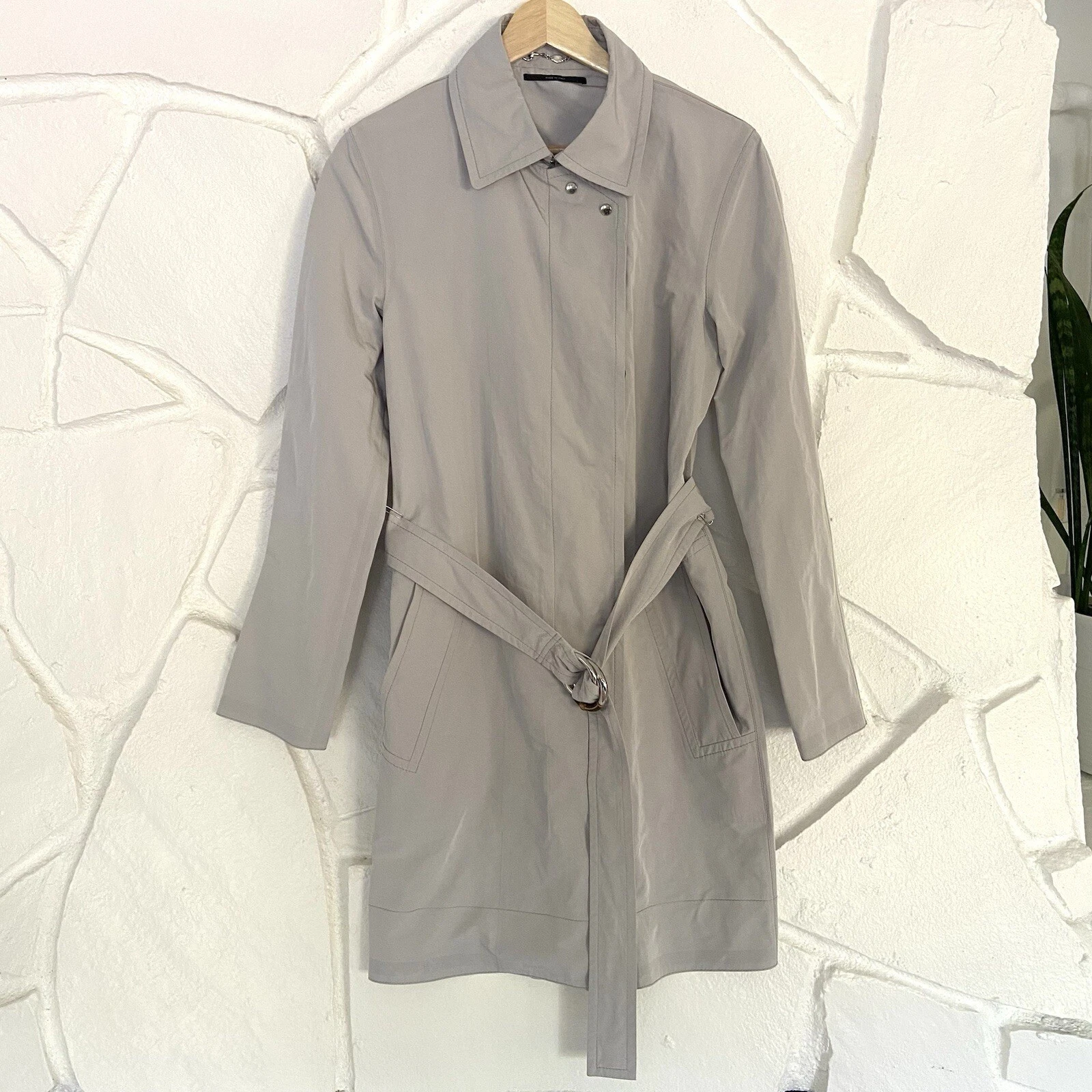 Gucci Femme 40 Old Money Designer Luxe Gris Trench Coat Veste Ceinture Bambou
