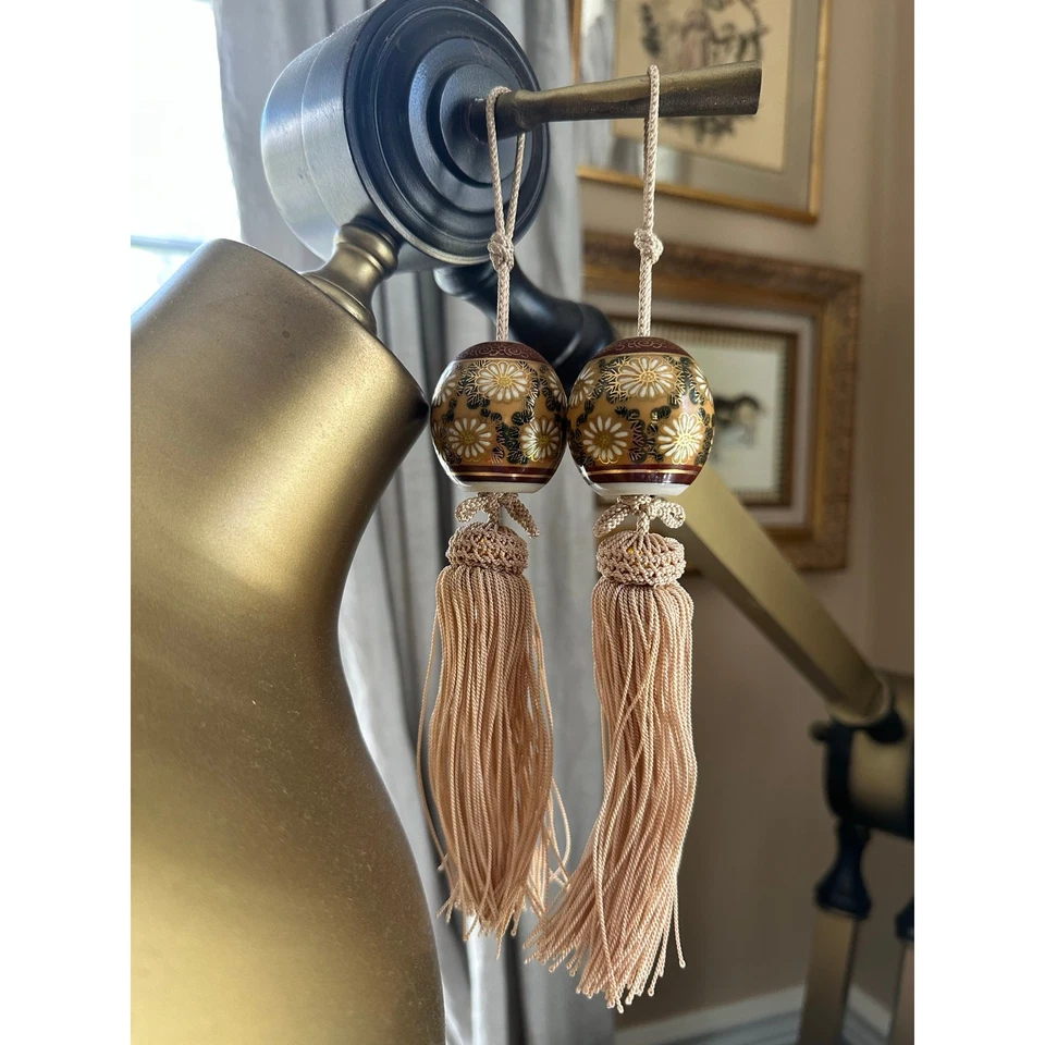 Borlas colgantes vintage de porcelana japonesa KAKEJIKU Fuuchin crisantemo Foto 4 de 4