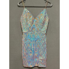 Womens Sequin Mini Dress Small Beige Iridescent Sparkly Bodycon Prom Party Club