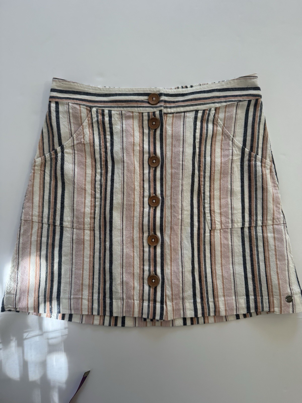 Roxy Striped Button Front A-Line Short Skirt with… - image 5