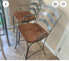 Ethan Allen Gray Metal & Wood Arm Chairs Set of 2 - 25