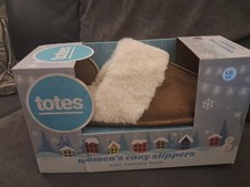 totes women's Cozy slippers with Memory Foam Tan With Faux Fur Size L 8-9 