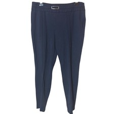 Escada Navy Blue Pintuck Slim Trousers Gold Buckle Detail Side Zip Size 44