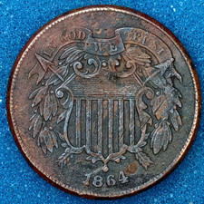 1864 US Two 2 Cent Piece - Dent