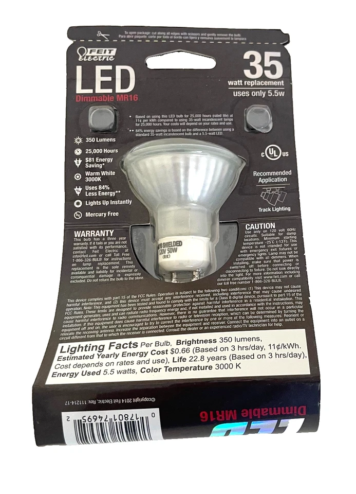 Feit Electric Dimmable LED MR16 5.5W 350 Lumens 35 Watt GU10 - 4 Pack - Image 3 of 4
