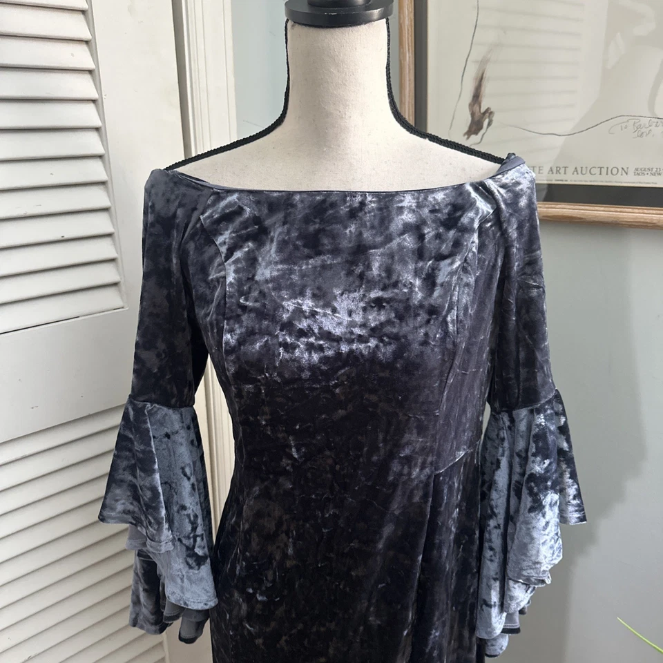 BAILEY BLUE Dress Womens XL Blue Crushed Velvet Bell Sleeve Holiday Evening Glam - Image 2 of 4