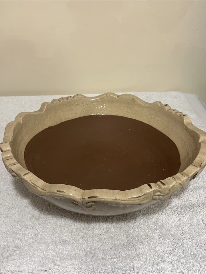 "Lindo borde decorativo de cerámica Imax marrón/bronceado 12"" hecho en Filipinas" Foto 2 de 4