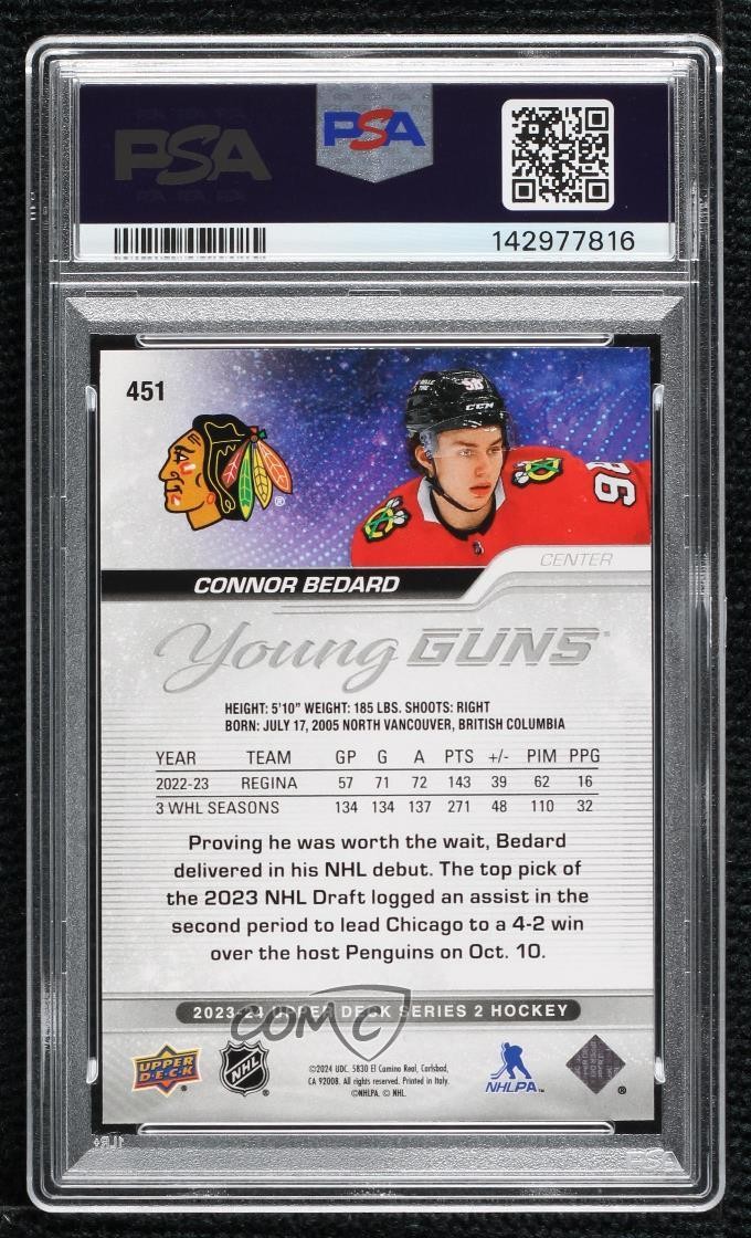 2023-24 Upper Deck Series 2 Young Guns Connor Bedard #451 Rookie RC 0cg view 2