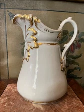 Huge Antique Old Paris Porcelain Water Pitcher Hand Painted Gilding France 1880s