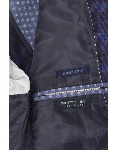 SIRMONEY Mens 2 Button Blazer Jacket IT 52 XL Navy Blue Check Linen DH53 - Picture 4 of 4