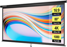 80 Inch 16:9 Pull down Projector Screen, HD 4K Retractable Movie Screen for Indo