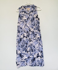 Expressions Womens 8 Sleeveless Dress Button Front Blue Aloha Rayon Knee Length