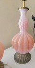 Pair Mid Century Ribbed Pink Murano Glass Table Lamp White Pink Peach Fade EUC  — photo 4