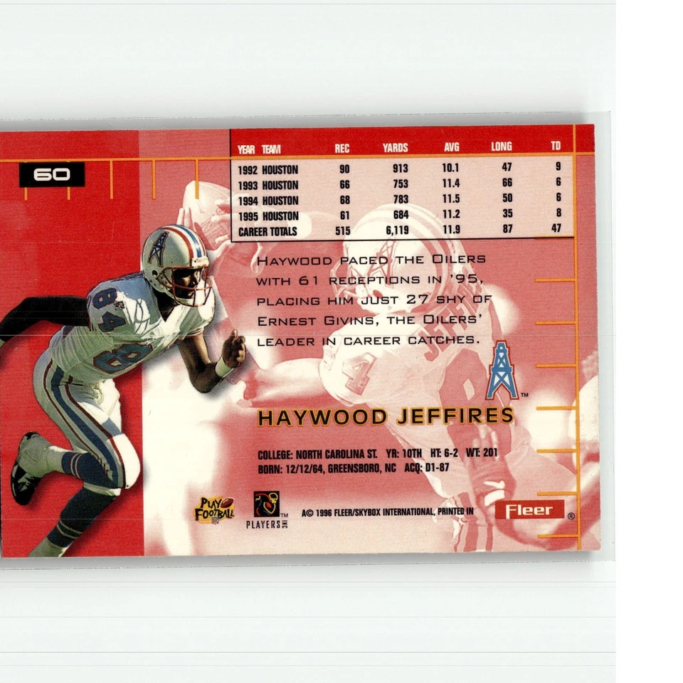 1996 Fleer Ultra Haywood Jeffires #60 Houston Oilers - Image 2 of 2