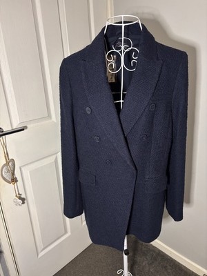 Marks & Spencer Navy Textured Coat   Size 16   40  Chest, 28  Length