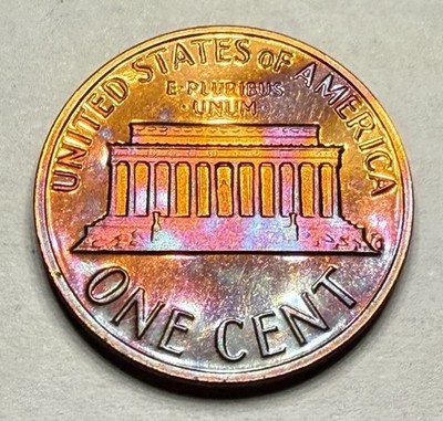 1976-S Lincoln Memorial Reverse Rainbow Toning PROOF Penny 1Cent Coin