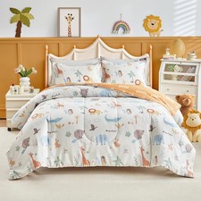 3pcs Cotton Queen Size Comforter Set for Boys Girls, Zoo Theme Animals White ...