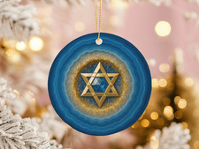 Star of David Ornament Ceramic Blue Geode Judaica Hanukkah Holiday Tree Decor