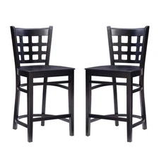Pemberly Row Wood Commercial Grade Set of 2 Counter Stools Back in Black