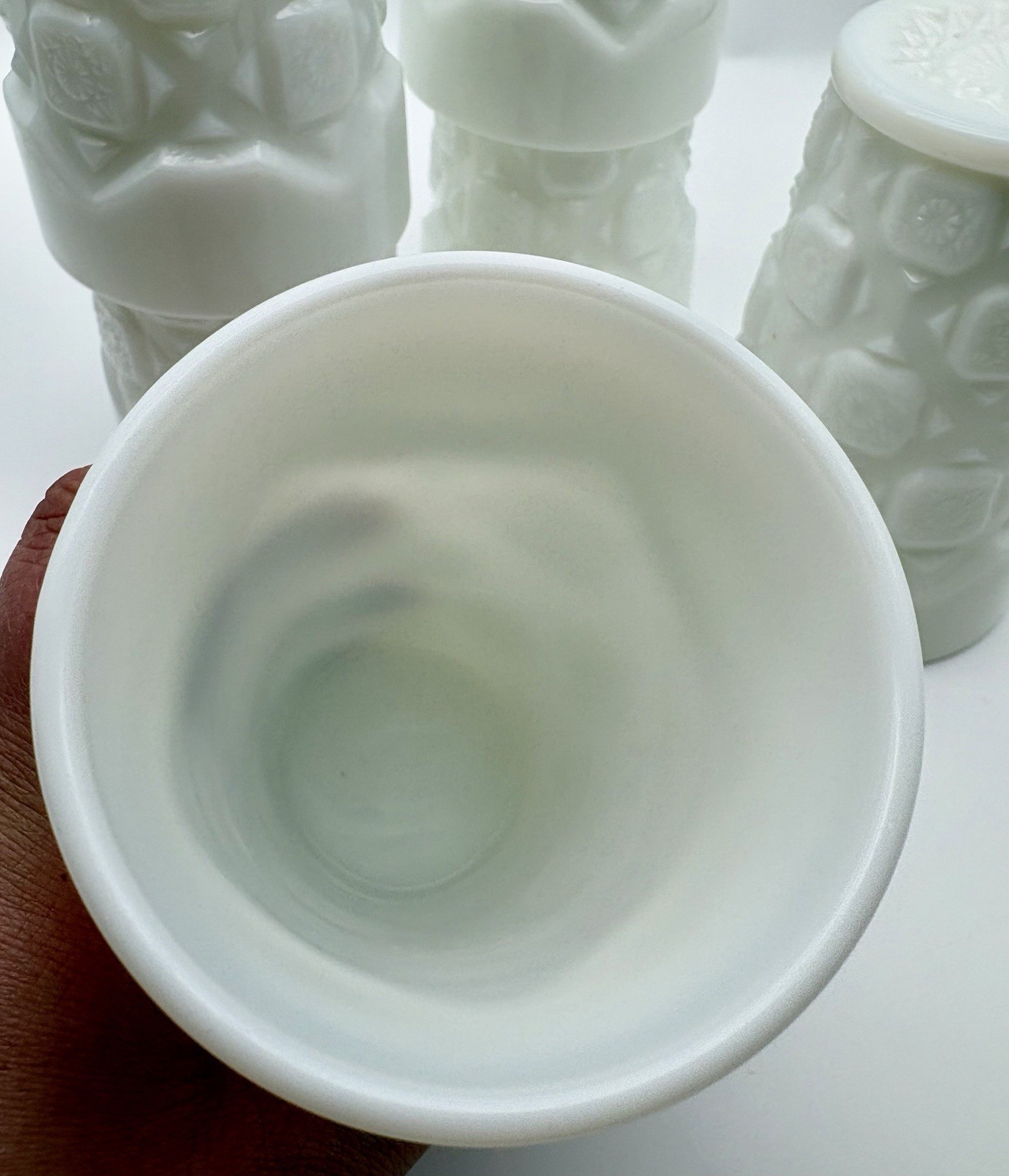 6 vintage Westmoreland Old Quilt Milk Glass 🤍Tumbler Glasses Euc