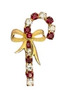 Eisenberg Ice Candy Cane Brooch, Red Clear Rhinestones, Vintage Jewelry Gold Bow