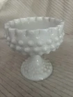 VTG FENTON HOBNAIL WHITE MILK GLASS SCALLOPED EDGE PEDESTAL COMPOTE/ CANDY DISH