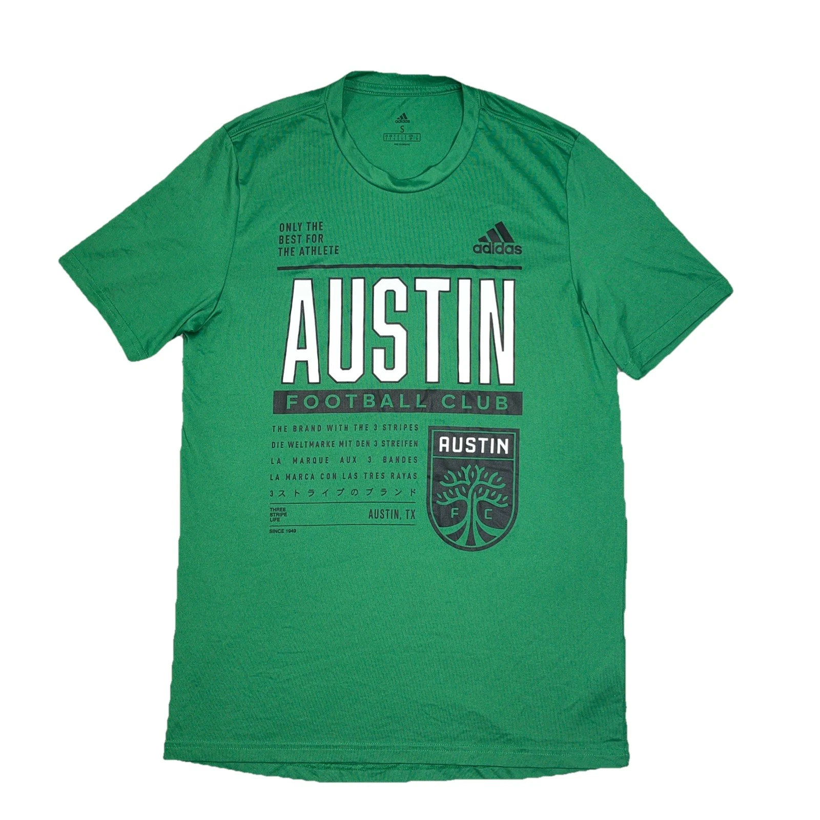 Adidas Austin FC Soccer T-Shirt Men's Small Green Graphic MLS Short Sleeve