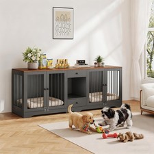 83'' Dog Crate Furniture Dog Kennel Cage with 4 Doors 2 Drawers Removable Tray