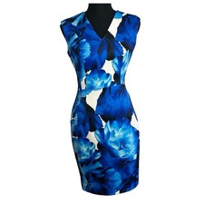 Calvin Klein Blue And White Floral Bodycon Classic Dress Women’s 2￼