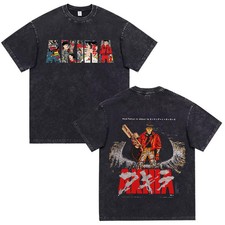 Akira Anime Shotaro Kaneda Washed Black Graphic Shirt Vintage Y2K Streetwear Tee